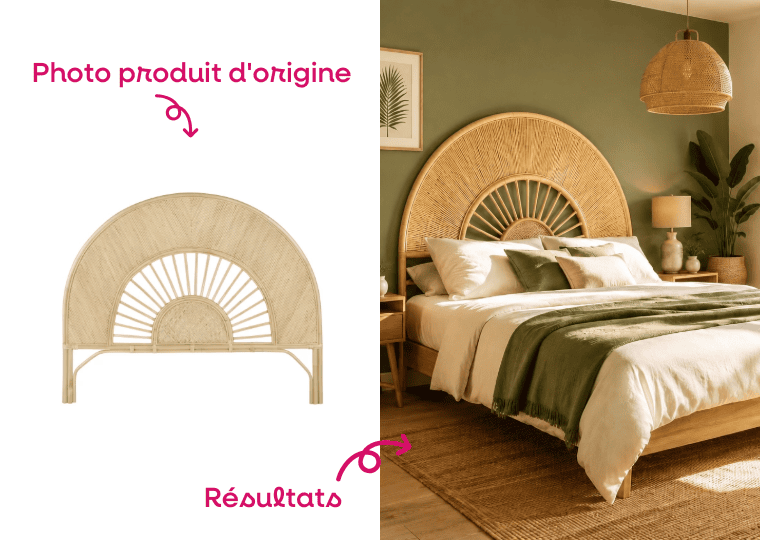 Manja – Tête de lit en rotin, création d&rsquo;image en situation pour e-commerce